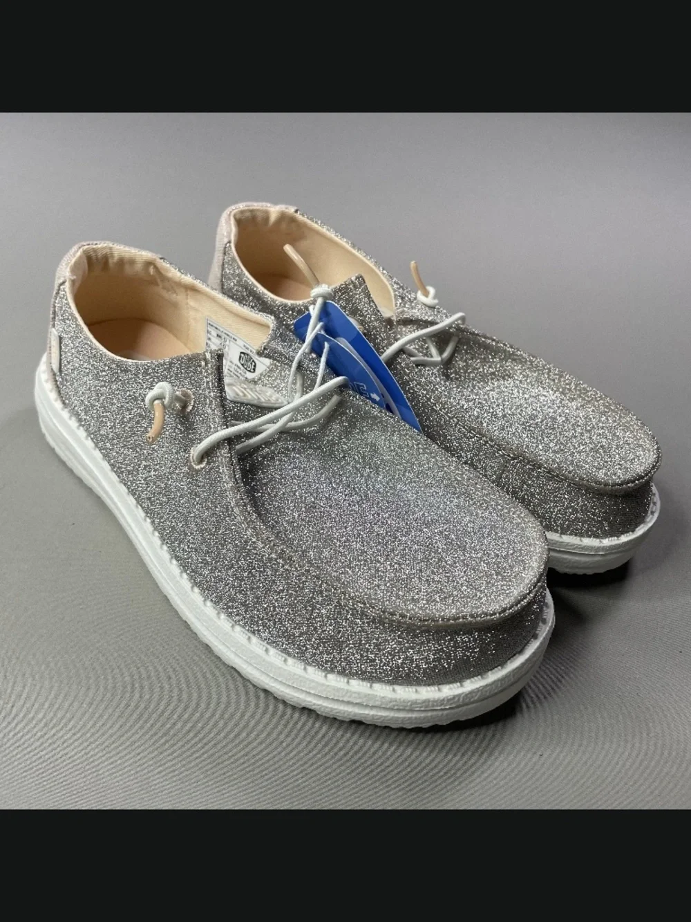 NEW Hey Dude Shoes Womens 6 rose pink gold sparkle Wendy slip on beach casual